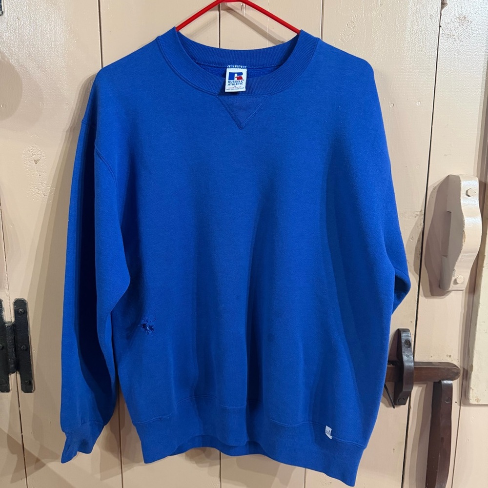 Russell Athletic Vintage Men's Crewneck Sweater in Vibrant Blue
